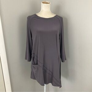 Sympli gray tunic blouse Lagenlook artsy pocket detail asymmetrical size 10